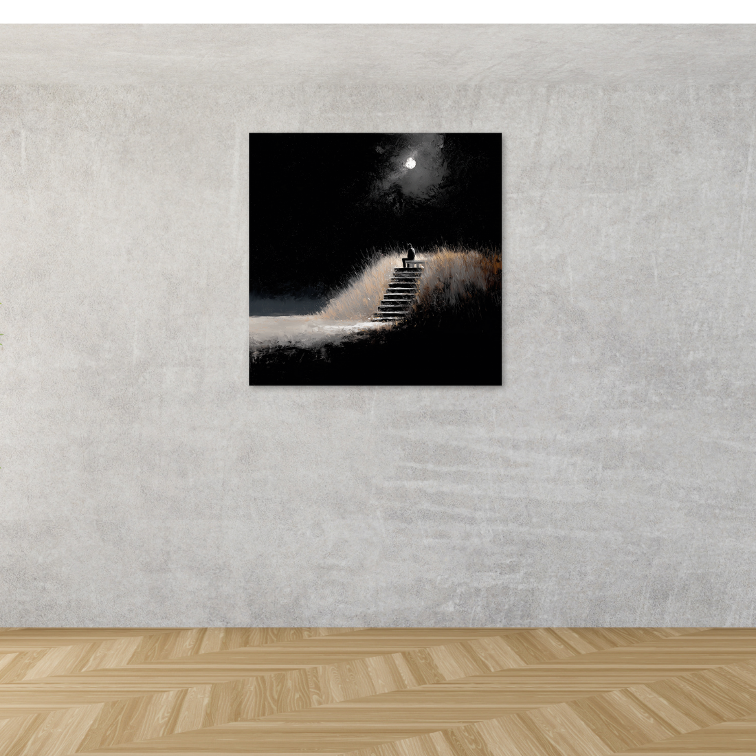man under moon canvas painting 