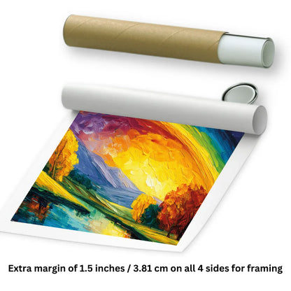 A rolled canvas rainbow painting