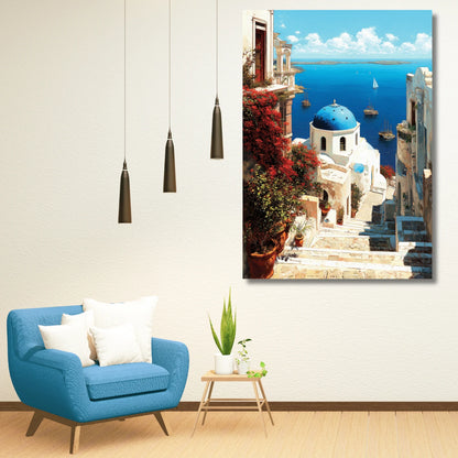 Modern Art Painting| Santorini Painting on Canvas| Painting for Living Room| Canvas Wall Art