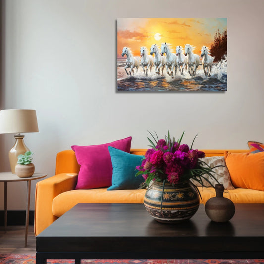 Seven Horses Painting for Living Room and Wall Decoration Perfect for Vastu Shastra