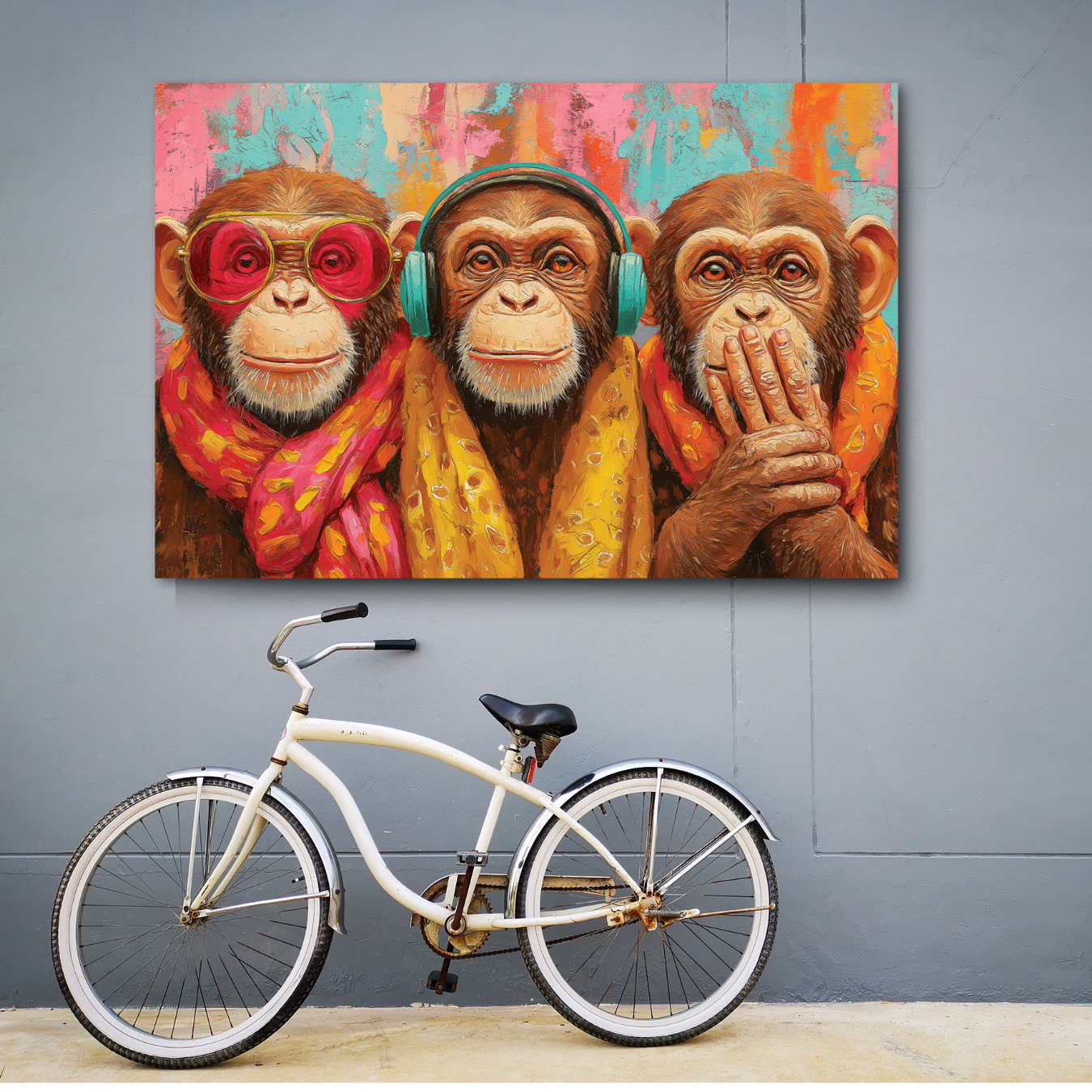 three wise monkey canvas painting