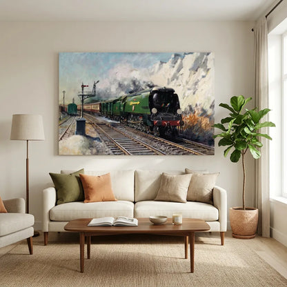 A large rectangular train painting on canvas 