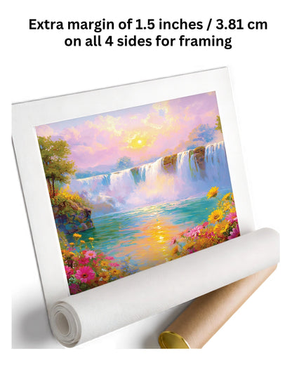 waterfall painting vastu with flowers