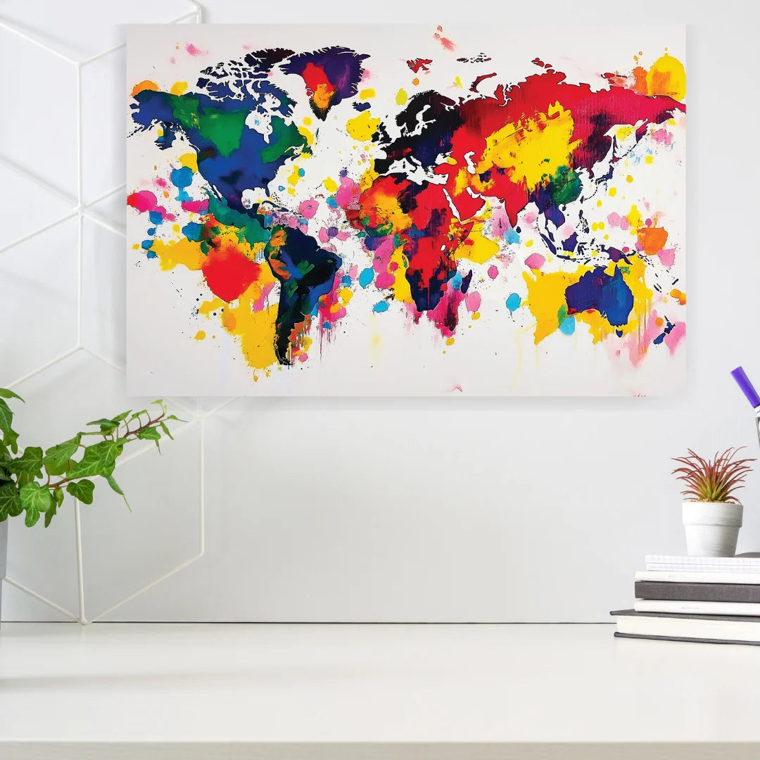Colourful World Map Painting on Canvas Best for Wall Decoration